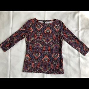Talbots Vivid Multicolored Paisley Top, 3/4 Sleeve